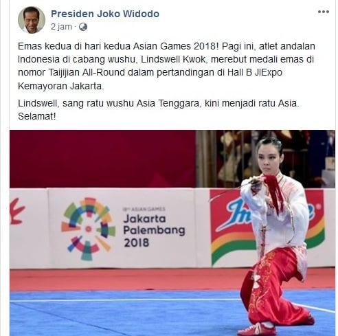 Raih Emas Kedua untuk Indonesia, Jokowi: Selamat, Lindswell Jadi Ratu Asia 1 screenshot