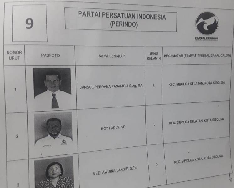 Ini Daftar Calon Anggota DPRD Sibolga dari Partai Perindo 2 caleg1