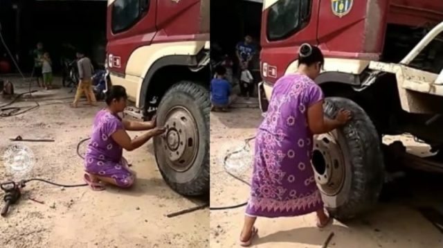 Aihh, Emak-emak Ini Ganti Ban Truk Pakai Daster, Lihat Videonya 19 gaddgadgadg