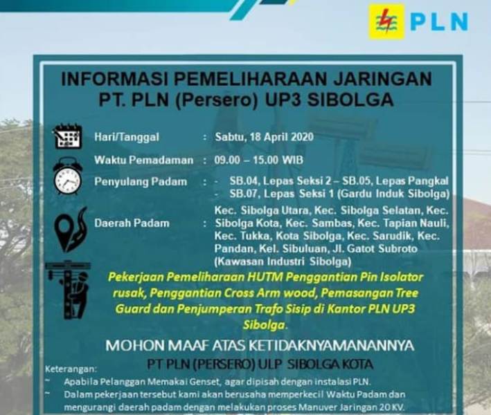 Siap-siap, Besok PLN Akan Padamkan Listrik di Sibolga dan Tapteng 1 listrik padam