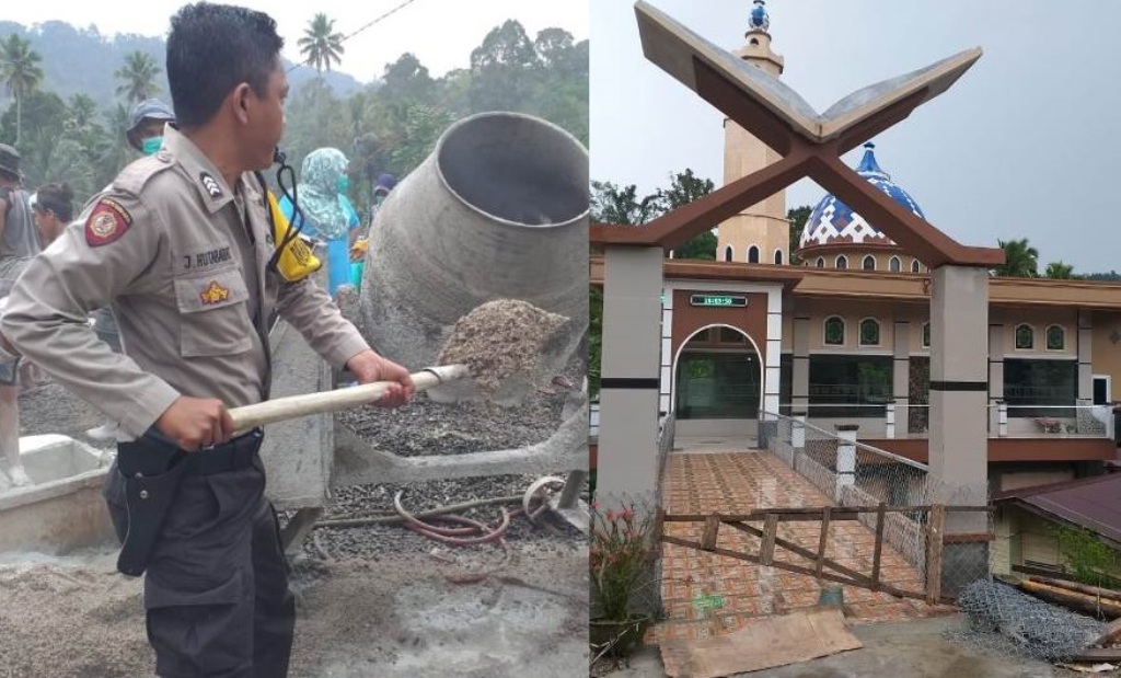 Bripka Pol Bripka Junior Hutabarat dan Kondisi Masjid yang Sudah Rampung 95 Persen
